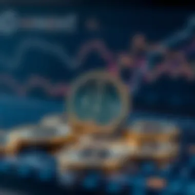 Conceptual illustration of cryptocurrency tokens in digital space.