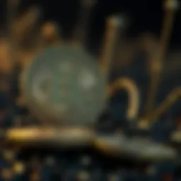 Conceptual illustration of decentralized coins using blockchain technology