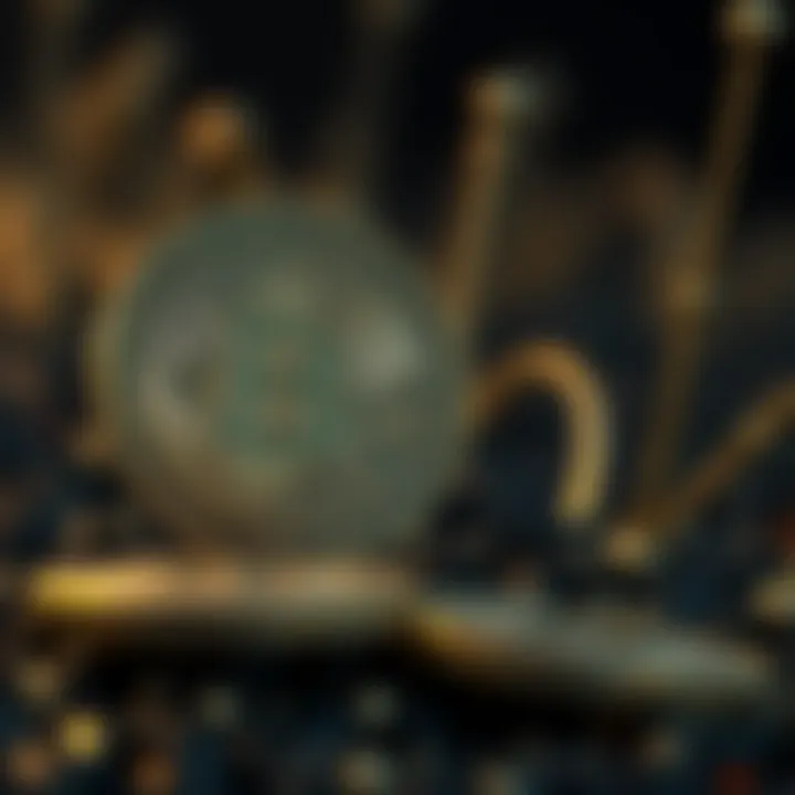 Conceptual illustration of decentralized coins using blockchain technology