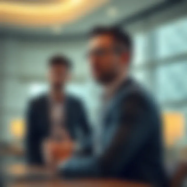 Cryptocurrency investors discussing in a modern setting