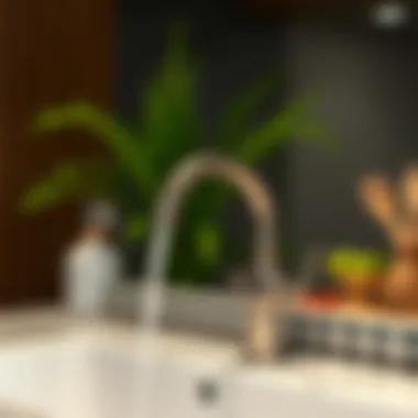 An eco-friendly faucet with sustainable materials displayed in a stylish setting.