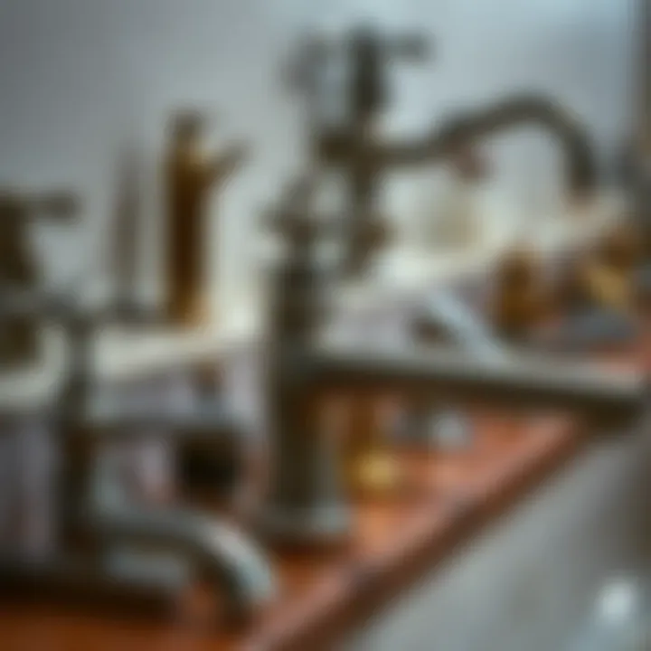 A variety of faucets arranged to highlight different styles and functionalities.